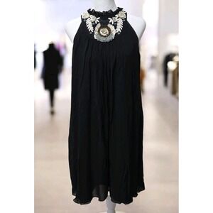 ALICE by Temperley Black Halter Dress with Gold & Cream Embellishment